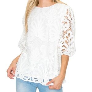Joh White Lily Lace Blouse Top Size S Puffed Sleeves Romantic Coquette Bohemian